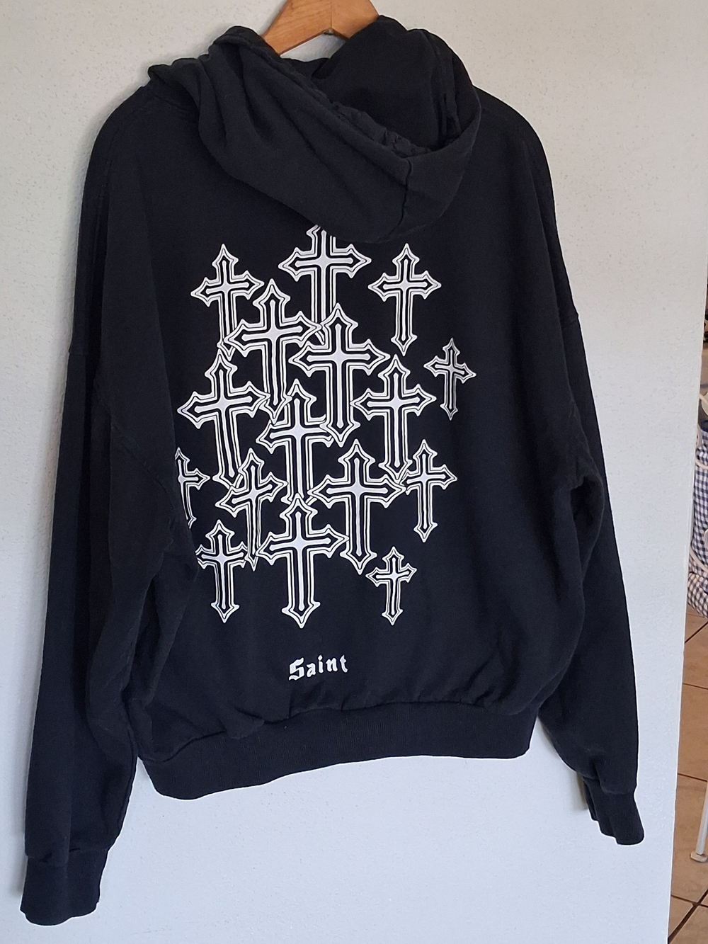 Fly By Night Gothic Cross Shadow Hoodie "Saint" Black Size Medium